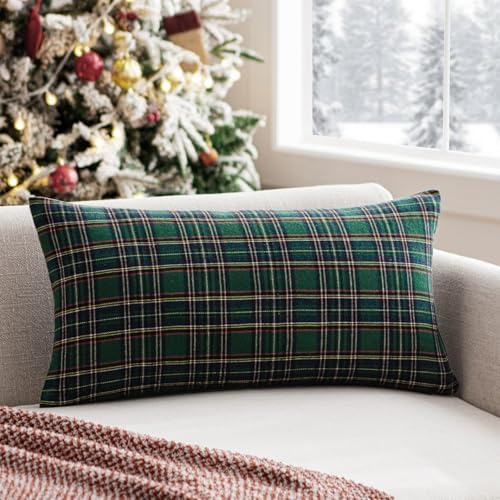 MIULEE Christmas Plaid Pillow Cover Scottish Tartan 12x24 Green