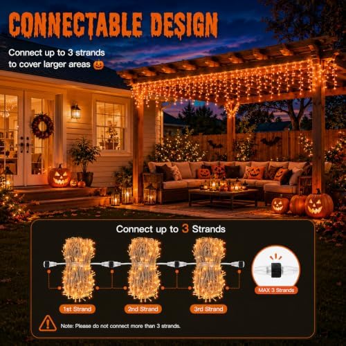 JMEXSUSS Orange Halloween Icicle Lights Outdoor, 38.8 FT 400 LED