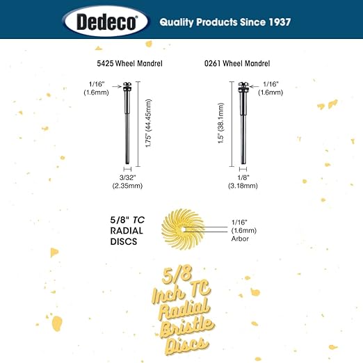 Dedeco Sunburst Radial Bristle Discs 48-Pack - 5/8" Curved - Yellow 80 Grit (Coarse) - Aluminum Oxide for Polishing & Finishing