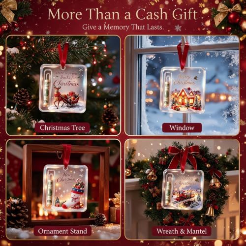 10PCS Christmas Cash Gift Ornament, Acrylic Christmas Money Holder for Cash