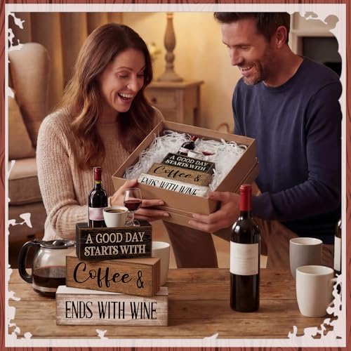 Lineshading 4 Pcs Coffee and Wine Bar Decor Farmhouse Kitchen Counter Decor