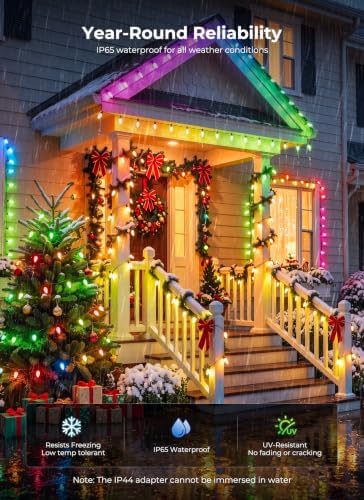 Smart Outdoor Christmas Lights, 100 LED RGB C9 String Lights, APP & Remote