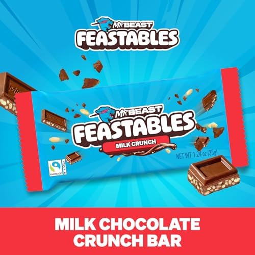 MrBeast Feastables Milk Chocolate Crunch Bar, Full Size, 24 Count