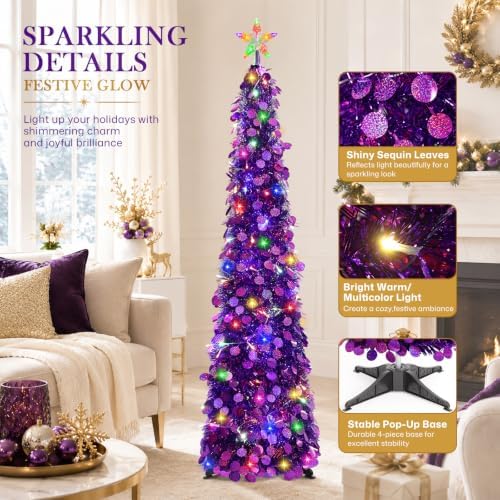 5FT Pop Up Christmas Tree with Lighted Top Star for Christmas Decorations