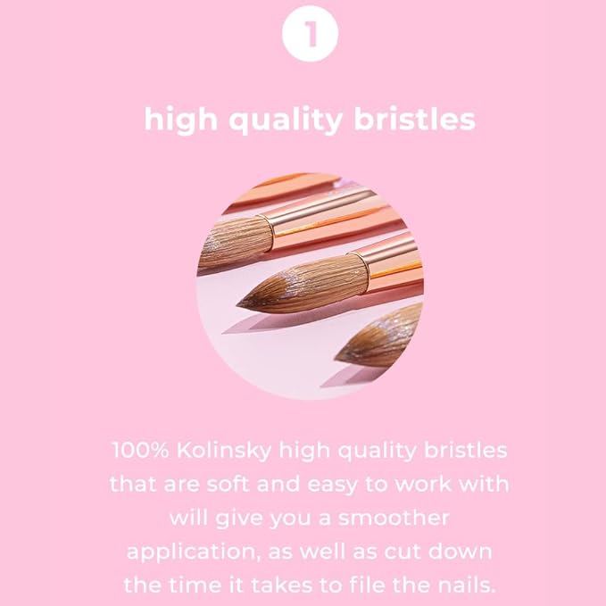 Kiara Sky Kolinsky Acrylic Nail Brush #20 – Pure Kolinsky Sable Hair, Pink Crystal Handle, Acetone Resistant, for Acrylic Application, Extensions & 3D Nail Art
