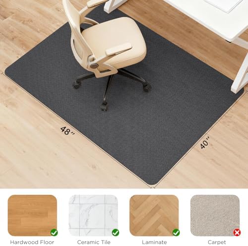 Sycoodeal Chair Mat, 40" x 48" Office Chair Mat for Hardwood and Tile Floor, Heavy Duty Floor Protector for Rolling Chairs, Non-Slip,Computer Mat for Home Office(Grey)