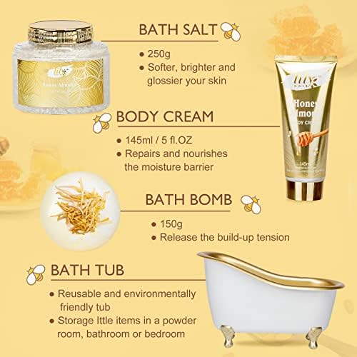 Honey Almond Spa Gifts for Mom - 7Pcs Moisturizing Spa Set for Women & Men