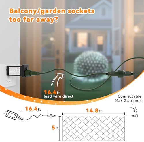 LitHome 14.8FT x 5FT Christmas Net Lights Outdoor Mesh Lights Connectable