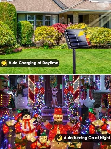 Solar Christmas Lights Outdoor 2 Pack 76FT 200 LED String Lights Multicolor