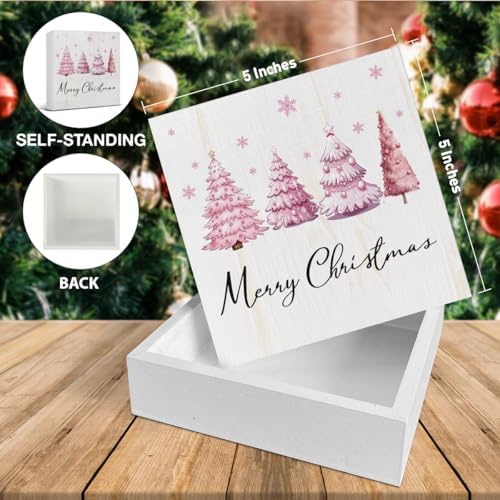 Merry Christmas Decorations - Pink Christmas Tree Wooden Sign
