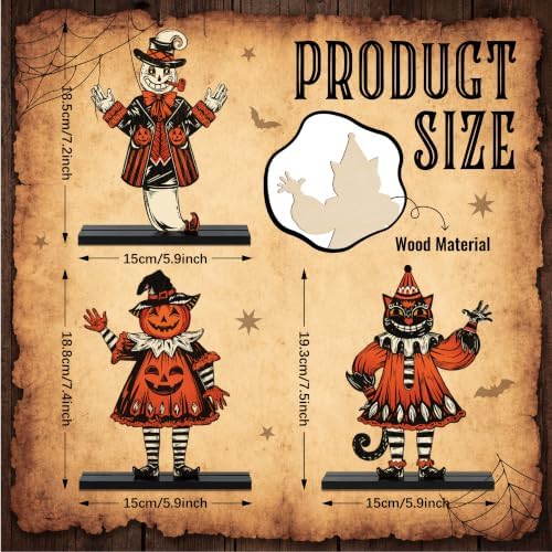 3 Pcs Halloween Decorations Indoor, Wooden Vintage Halloween Kitchen Decor