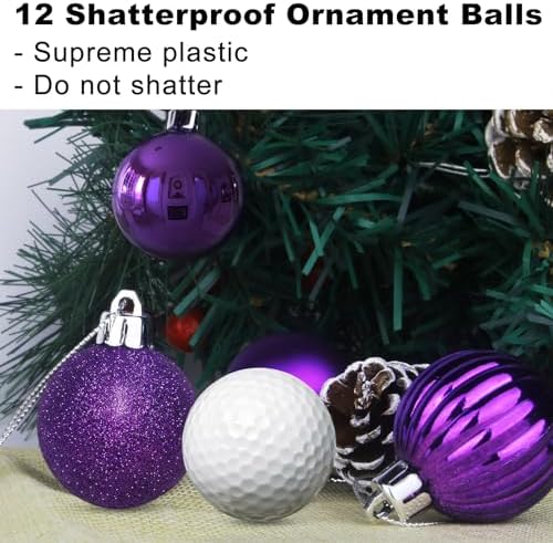 Purple 1.6" Small Christmas Balls Christmas Tree Decoration Ornaments Shatterproof Hanging Balls for Birthday Halloween Holiday Wedding Decorations Set of 12pcs
