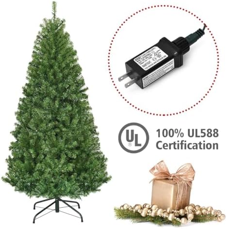 HAPPYGRILL 4FT Pre-Lit Christmas Tree with 300 PVC Branch Tips and Foldable Base, Premium Artificial Spruce Tree Hinged Xmas Tree for Holiday Decoration