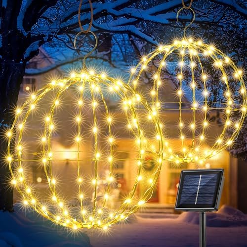 Flacchi Set of 2 Sizes Christmas Balls Warm White Hanging Solar Lights