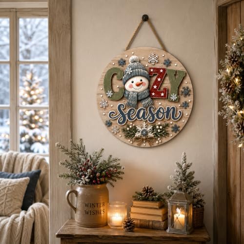 Winter Decorations - 2D Printed Flat Cozy Season Door Sign for Front Door