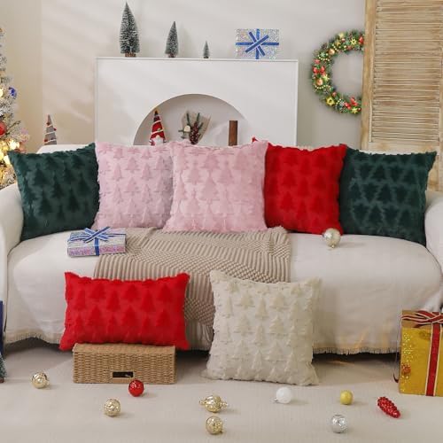DFXSZ Christmas Tree Pillow Covers 20x20 Set of 2 Christmas Decor Pink Star