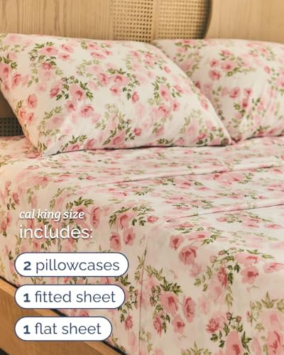 Cal King 4 Piece Floral Sheet Set - Soft, Breathable & Cooling - Bloom