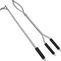28" Fire Tongs Fire Pit Tongs Set, Stainless Steel Fireplace Tongs Log Grabber Suitable for Outdoor Fireset Fire Pit Bonfire Camp Fire Backyard Deck Indoor Fireplace Tools