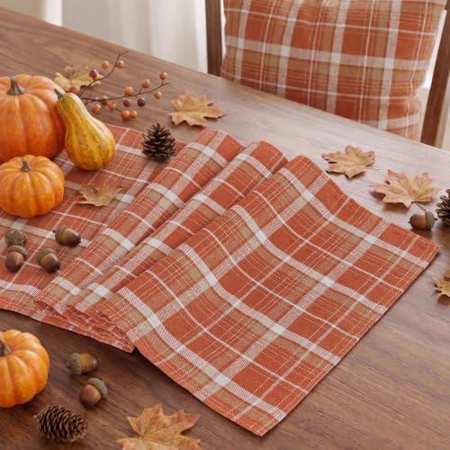 Softalker Fall Checkered Tartan Table Runner, Orange, 13 x 70 Inch