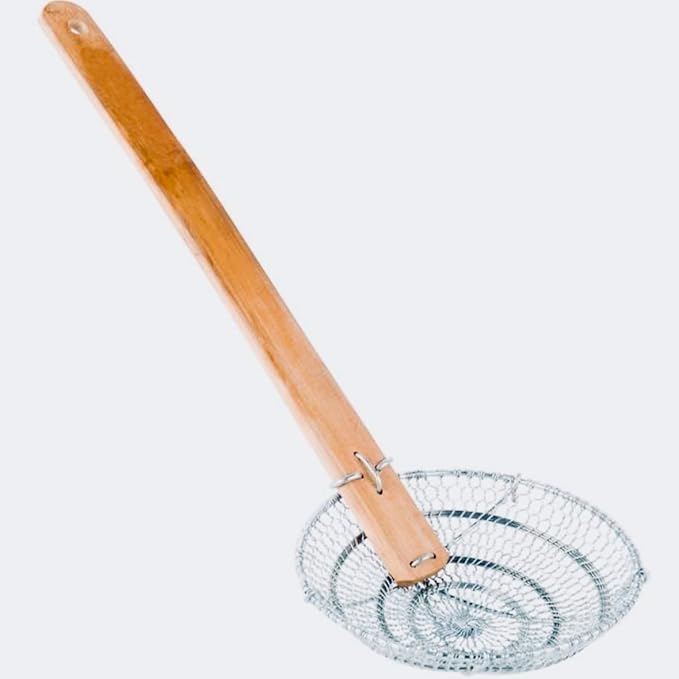 6-Inch Galvanized Steel Spider Strainer – Fine Mesh Skimmer with Natural Bamboo Handle for Cooking & Frying, Ideal for Home & Professional Kitchens