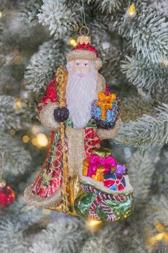 Miss Christmas 2026 Collection Santa Claus Blown Glass Christmas Tree Ornament (Classic Santa with Gift Bag)