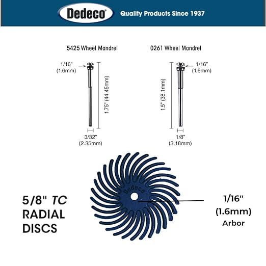Dedeco Sunburst Radial Bristle Discs 48-Pack - 5/8" Curved - Blue 400 Grit (Fine) - Aluminum Oxide for Polishing & Finishing