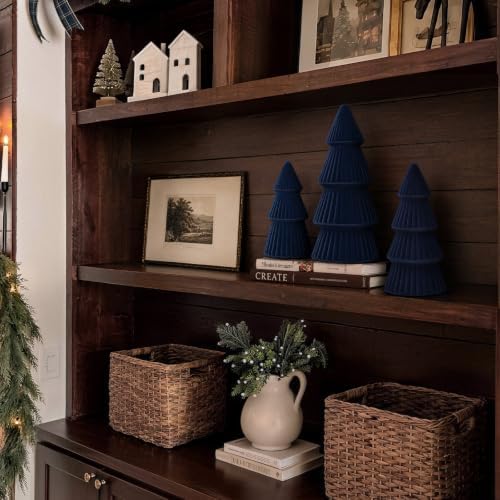 Christmas Decorations - Set of 3 Velvet Ceramic Christmas Trees(Blue)