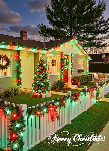 Minetom 50Ft Christmas Lights Outdoor, 50 LED Matte Bulbs, Red and Green