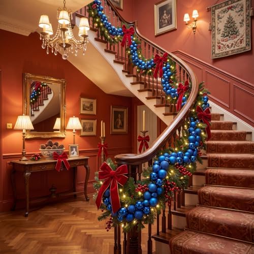 Silipull 5 Pcs 2.3 ft Large Christmas Ball Garland Ornaments, Blue