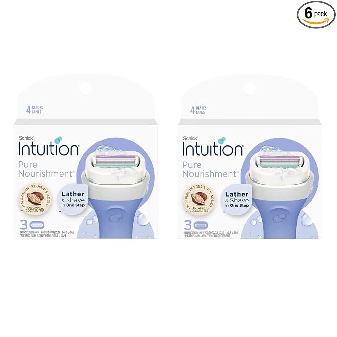 Intuition Pure Nourishment Renewing Advanced Moisture Women Razor Refill Cartridges, 6 count(3count x 2Pack)