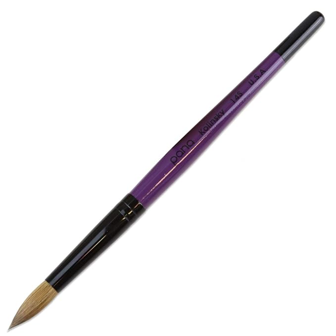 PANA Pure Kolinsky Hair Acrylic Nail Brush - Round Shape Black Ferrule with Purple Wood Handle (Size 14) - for Acrylic Nail Application, Nail Extension, Manicure Pedicure Salon Beginner & Professional
