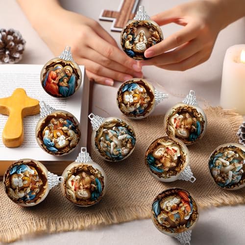 Outus 16 Pcs Christmas Nativity Scene Ornaments Ball for Tree Religious Christmas Tree Nativity Scene Hanging Ornaments The Birth of Jesus Decor Christian Religious Gifts for Christian Family