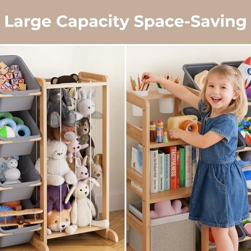 Toy Storage Organizer with Bookshelf and Stuffed Animal Storage - Kids Playroom Organization with 3 Shelves and 12 Toy Bins - Toddler Living Room Toy Box for Lego - Nursery Bedroom Decor Essential