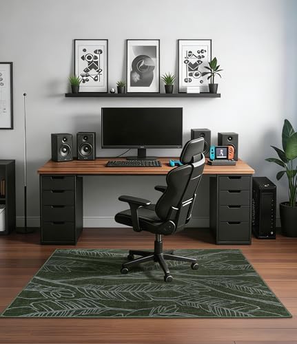 chakme Office Chair Mat for Hardwood Floor, 48"x36" Easy Glide Computer Desk Mat Protector for Rolling Chair Under Desk Rug Nonslip Backing, Machine Wash, (Dark Green Leaf)