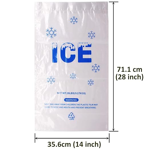100 PACK 20 lb. Plastic Drawstring Ice Bags 14 x 28 Inch Heavy-Duty Ice Bags with Plastic Draw String (2.8mil Thickness) | Ice Bags with Plastic Draw String (2.8mil Thickness)