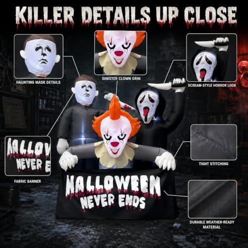 6FT Halloween Inflatable Killer Trio, LED Blow Up Outdoor Decorations