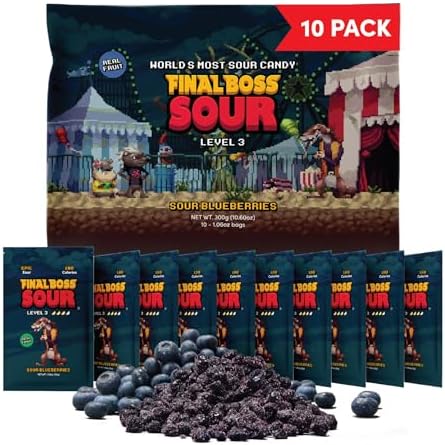 Final Boss Sour Fruit Candy, Sour Blueberries, Level 3, 10 Pack