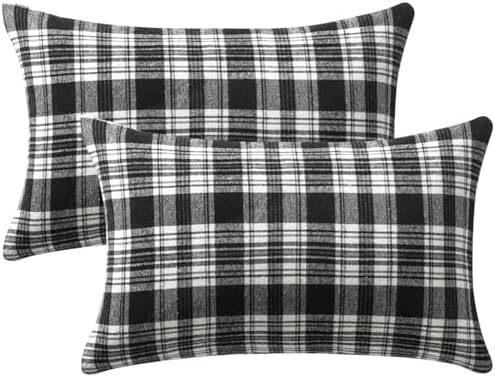 MIULEE Halloween Plaid Pillow Covers Scottish Tartan 12x20 Black and White