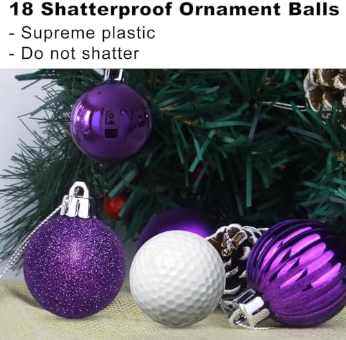 Purple 1.6" Small Christmas Balls Christmas Tree Decoration Ornaments Shatterproof Hanging Balls for Birthday Halloween Holiday Wedding Decorations Set of 18pcs