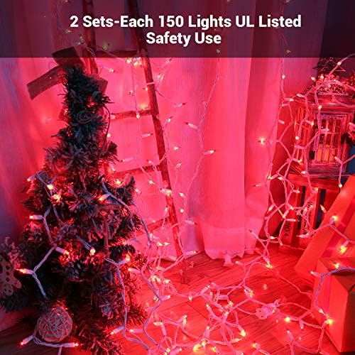 Brizled Red Christmas Lights, 300 ct 69.6ft Incandescent Christmas Lights plugin, Connectable 120V UL Certified Mini Xmas String Light for Halloween, Xmas, Indoor, Party, Porch Decor, White Wire