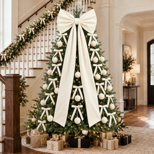 Knitgrip 49 Pcs Beige Christmas Tree Decoration Set with Velvet Bow Ball