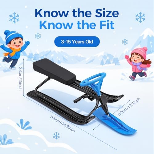 Snow Racer Sled, Ski Sled Slider Board with Steering Wheel & Twin Brakes, Heavy Duty Snow Slider Board for Winter Sports, 220 LBS Load Capacity