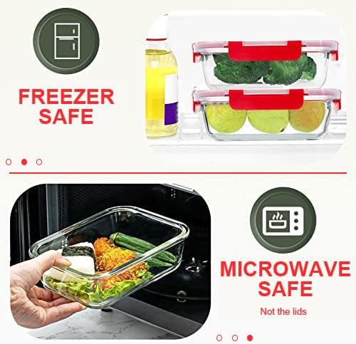 30 Pieces Glass Food Storage Containers Set, Meal Prep Containers Set with Snap Locking Lids, Airtight Glass Lunch Containers, Microwave, Oven, Freezer & Dishwasher, Red