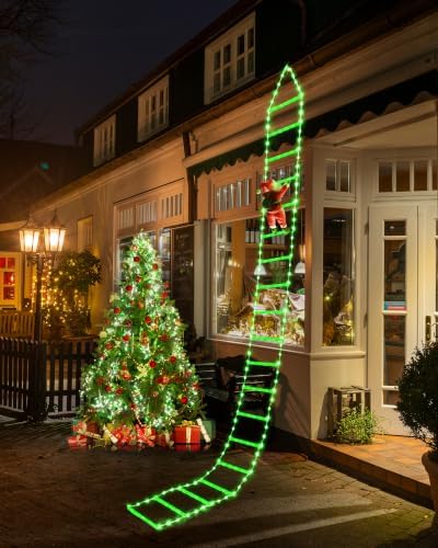 Toodour LED Christmas Lights - 10ft Christmas Decorative Ladder Lights with Santa Claus, Xmas Decorations Light for Indoor Outdoor, Window, Garden, Home, Wall, Xmas Tree Decor - Green
