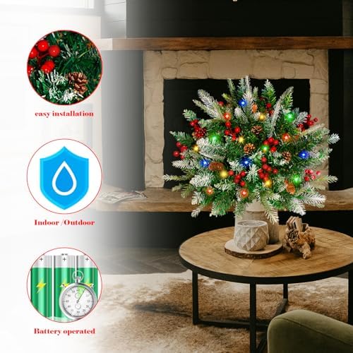 Lighted Christmas Urn Filler, 2 Pack 24 Inch Multicolor LED Planter Decor