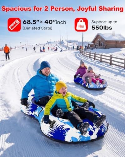 Raxurt 2 Person Heavy Duty Snow Tube, Snow Sled with Premium Canvas Cover