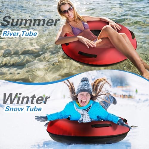 44/47 Inch River Tube withPremium Canvas Cover, Towable Snow Tube for Winter Sports, Blue/Red
