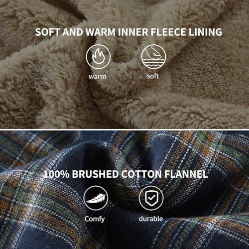 Men's Sherpa Cotton Flannel Shirt Jacket Plaid Button Coat Pocket