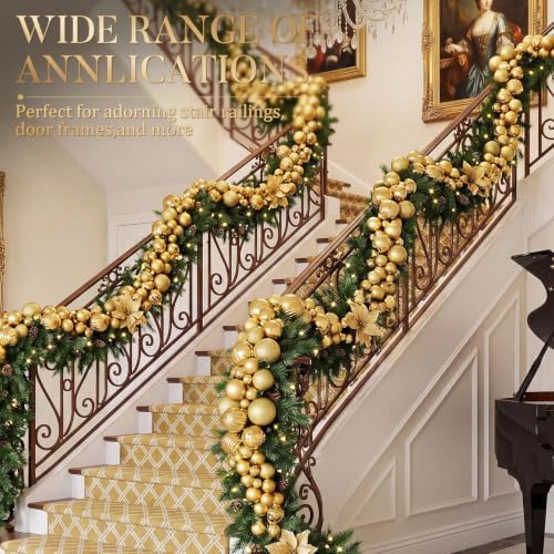 6 ft Christmas Ball Garland, Gold