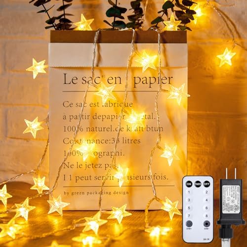 Minetom 66ft Plug in Star String Lights Plug in with Remote and Timer